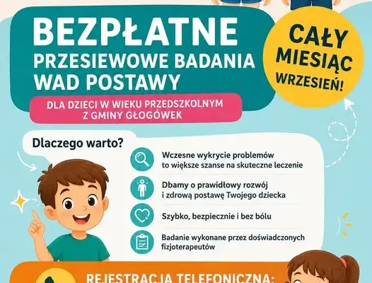 Bezpłatne badania wad postawy dla przedszkolaków w Głogówku – zapisy trwają