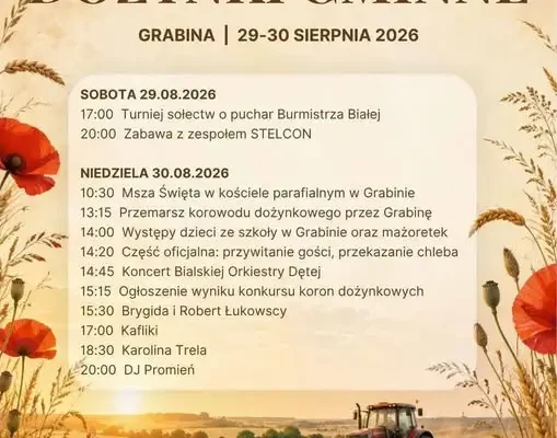 Dożynki Gminne 2026 w Grabinie: Dwa dni pełne atrakcji, muzyki i tradycji