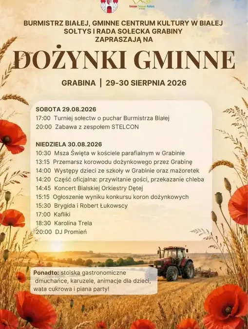 Dożynki Gminne 2026 w Grabinie: Dwa dni pełne atrakcji, muzyki i tradycji