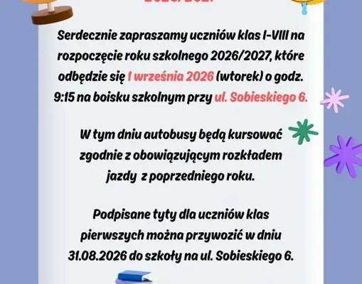 Rozpoczęcie roku szkolnego 2026/2027 w Szkole Podstawowej – 1 września na boisku