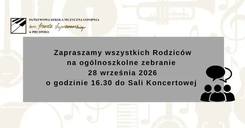 Zebranie z rodzicami w Państwowej Szkole Muzycznej I stopnia w Prudniku – 28 września 2026