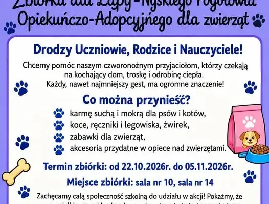 Nysa: szkolna zbiórka dla bezdomnych zwierząt z Pogotowia ŁAPA trwa do 5 listopada