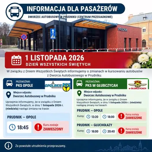 1 listopada 2026: zmiany w kursowaniu autobusów z Prudnika